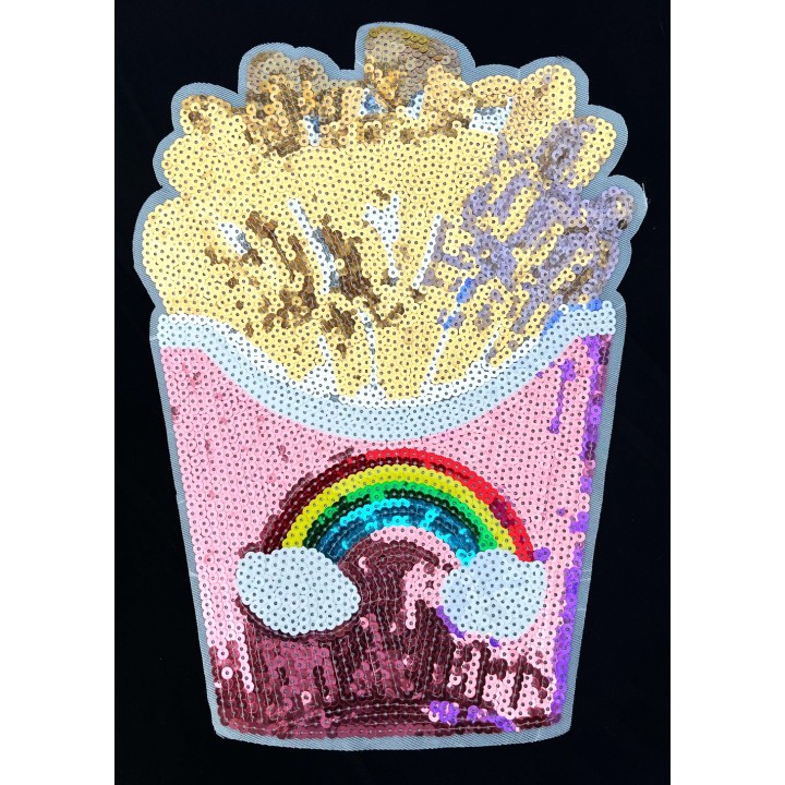 Parche decorado MAC-PAT-1240 con lentejuelas, perlas y barbas.